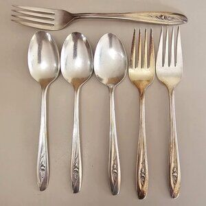 International Silver Tulip Spoon Fork set floral 1950s vtg minimalist MCM 6pc